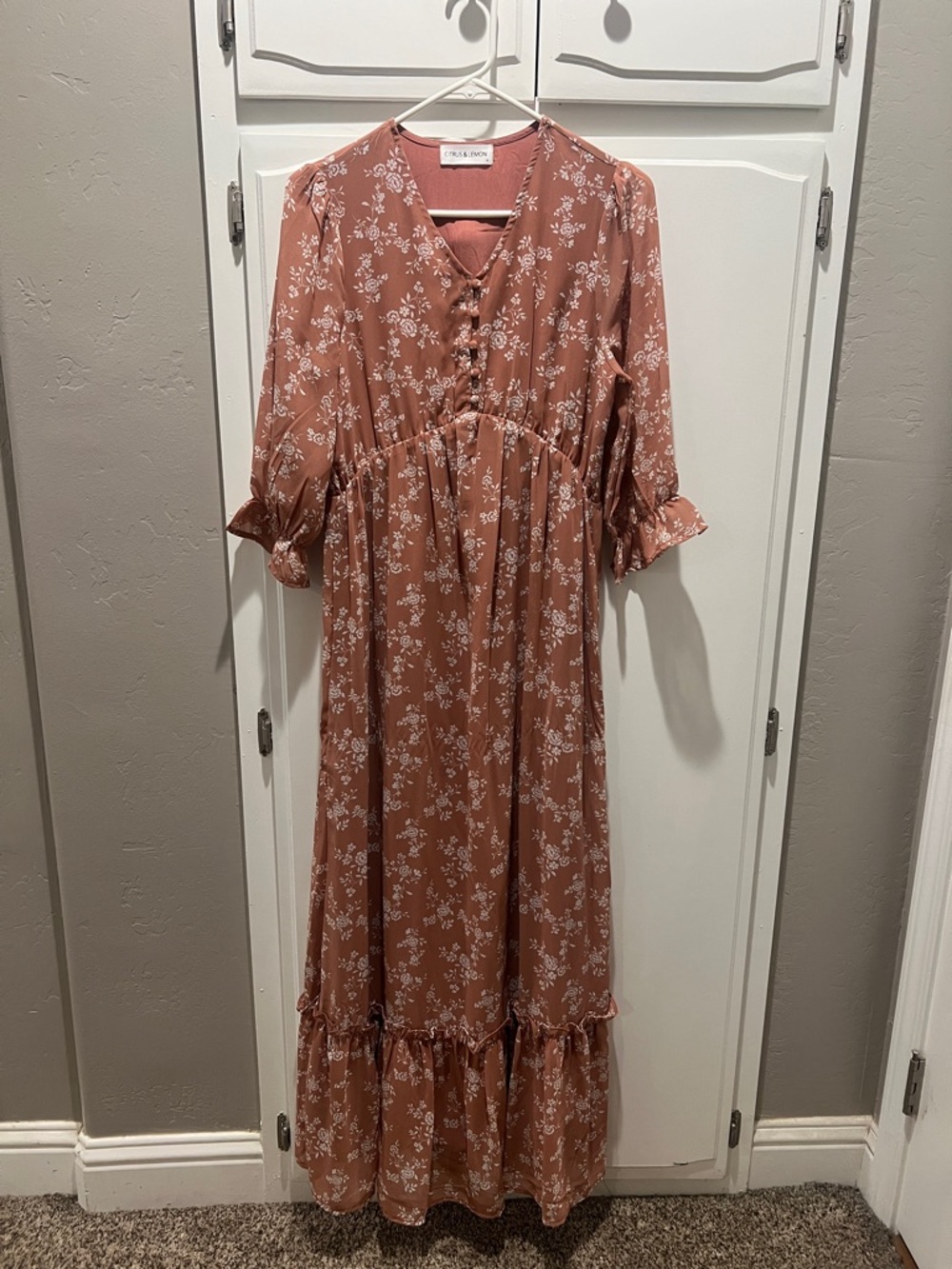 Citrus & Lemon Dusty Rose Floral Maxi Dress